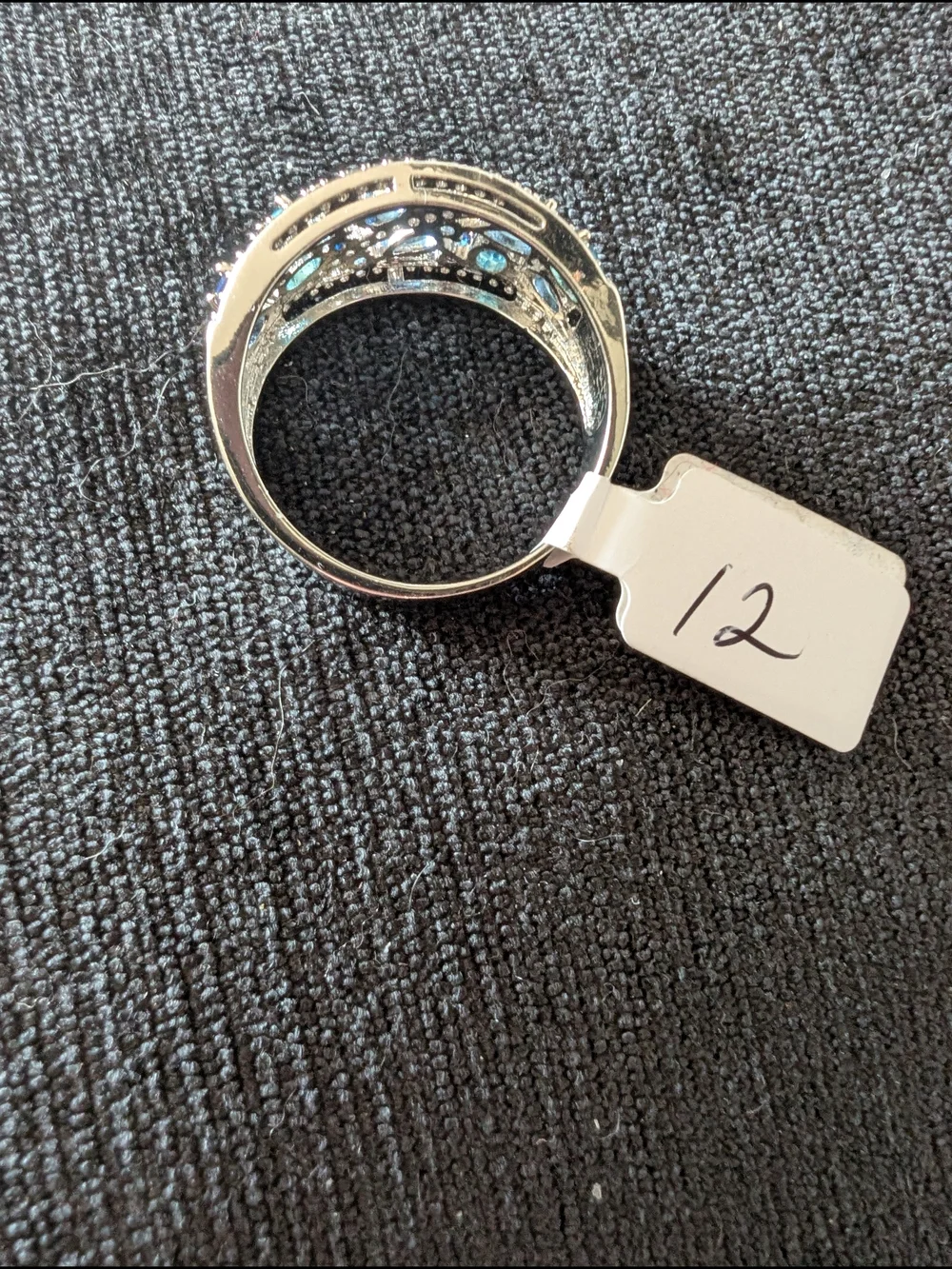 Silver Blue Crystal Cluster Ring #44